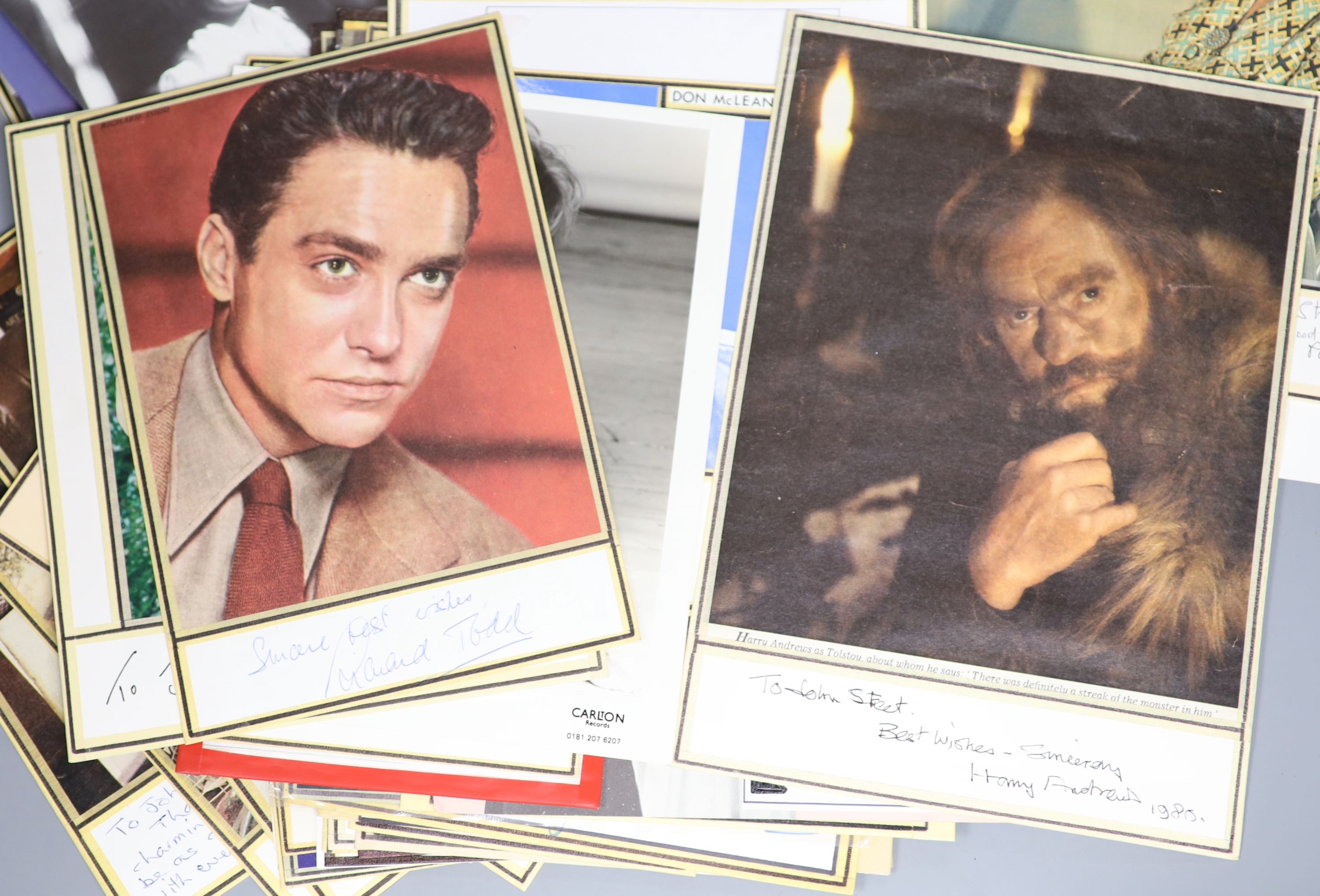 Assorted autographed photos to include Neil Diamond, Vera Lynn, Yul Brynner, etc.